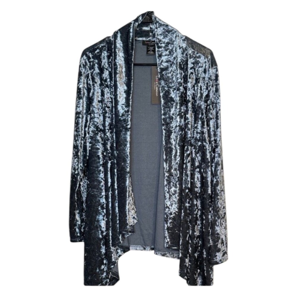Love Cameron Velvet Open-Front Women's Cardigan In A Blue Tone Size M New